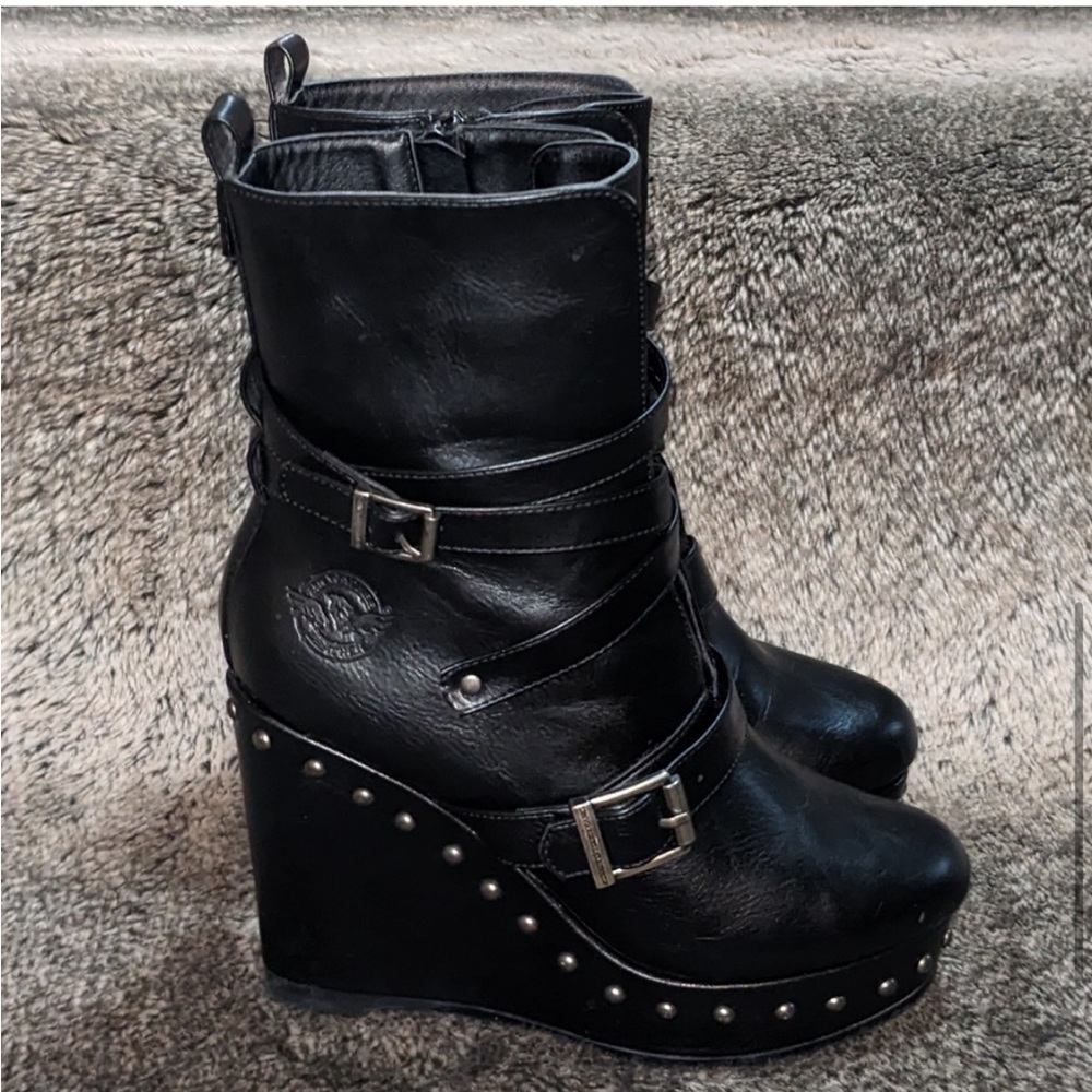 Milwaukee Leather Women's Triple Strap Wedge Boots - Picture 3 of 6